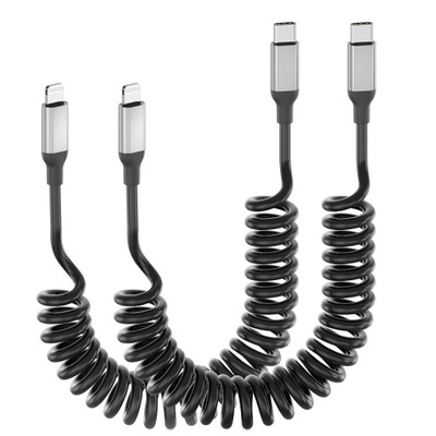 Kabel spiralny USB C na Lightning [2 sztuki], Apple MFi Certified Carplay,
