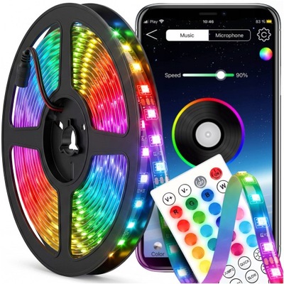 TAŚMA LED RGB 5M LEDY 5050 LISTWA 230V 12V KOLOROWA NA PILOTA + APLIKACJA