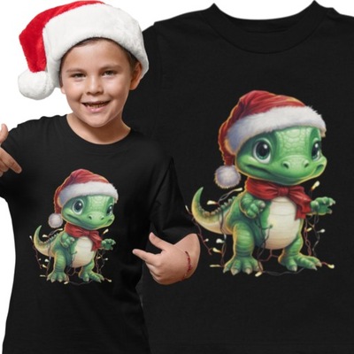 Koszulka dziecięca świąteczna na mikołajki Mikołaj DINO DINOZAUR 140
