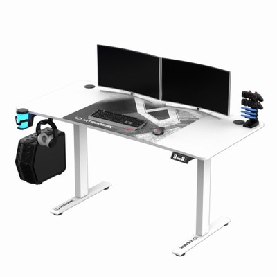 ULTRADESK Biurko dla gracza LEVEL V2 WHITE, 140x68cm, 72-117cm, elektycznie