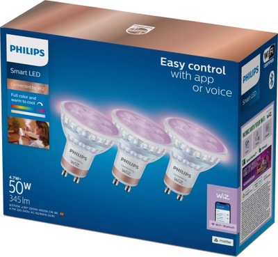 Żarówka LED GU10 4.7W = 50W RGB Inteligentna SMART WiFi WiZ Philips 3 szt.