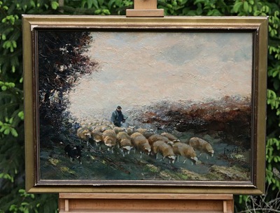 Johannes Wilhelm van der Heide (1878-?) - Pasterz idący z owcami