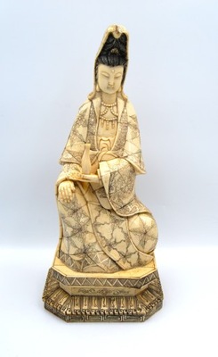 Duża rzeźba kościana bogini Guanyin okimono Chiny
