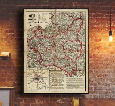 Stara mapa Polski BAZEWICZ 1930r.120x90cm