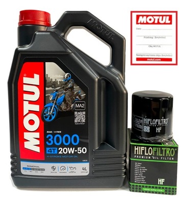 Olej MOTUL 3000 4T 20W50 4L + FILTR OLEJU HIFLO