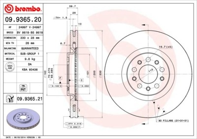 DISCOS DE FRENADO PARTE DELANTERA BREMBO 09.9365.21 09936521  