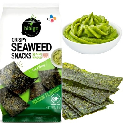 Nori Snacks Koreańska Chrupiąca Przekąska Prażone Algi Wasabi 5g BIBIGO