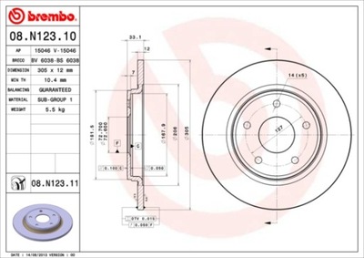 ДИСКИ ТОРМОЗНЫЕ ТОРМОЗНЫЕ ЗАД BREMBO 08.N123.11 08N12311