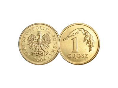 1 grosz 2004 r. stan menniczy z woreczka