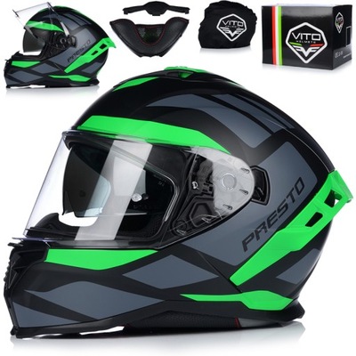 CASCO PARA MOTOCICLETA | VITO PRESTO GREEN | MATT SISTEMA PINLOCK + TAPAOBJETIVO ECE 06  