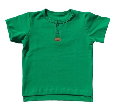 Koszulka Bluzka z guzikami zielona gładka bawełna PL Krótki rękaw AiPi 110