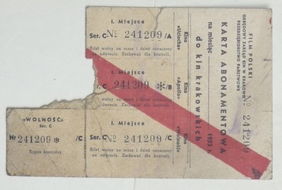 KARTA ABONAMENTOWA DO KIN KRAKOWKICH 1951