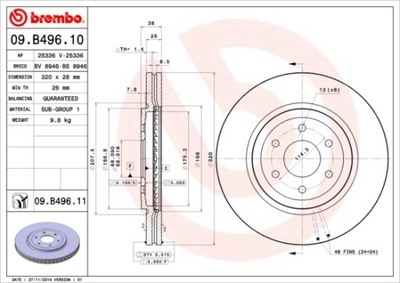 DISCOS DE FRENADO PARTE DELANTERA BREMBO 09.B496.10 09B49610  