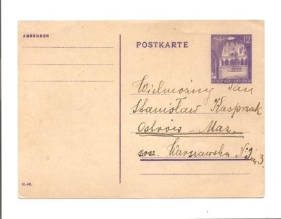 GENERALNE GUBERNATORSTWO Cp 9II -postkarte