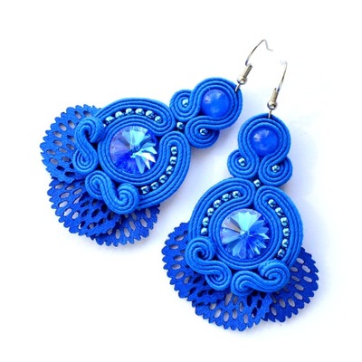 kolczyki sutasz wachlarze kobaltowe soutache