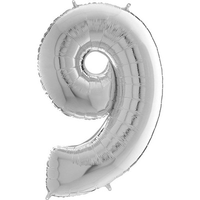 Balon foliowy Cyfra 9 Srebrna - 102 cm Grabo