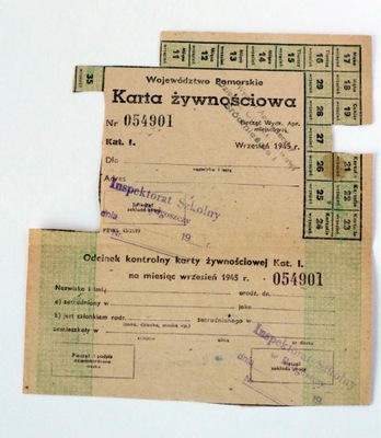 KARTA ŻYWNOŚCIOWA Bydgoszcz Wrzesień 1945