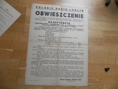 1945 OBWIESZCZENIE POLSKIE RADIO LUBLIN