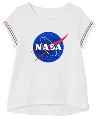 T-Shirt Dziewczęcy NASA 152 Biały Logo Błyszczące