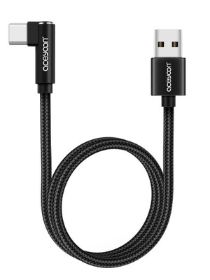 Kabel kątowy USB-C - USB-A 2.0 5V 3A Android Auto, iPhone 15, oplot, 50cm