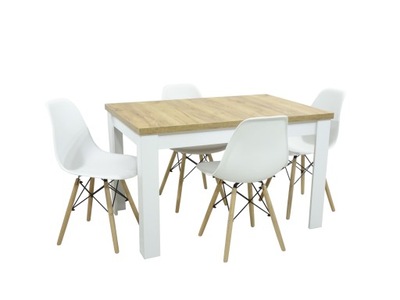 Zestaw 4 krzesła białe + stół biały 80x120/160 cm