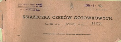 KSIĄŻECZKA CZEKÓW GOTÓWKOWYCH NBP 1975