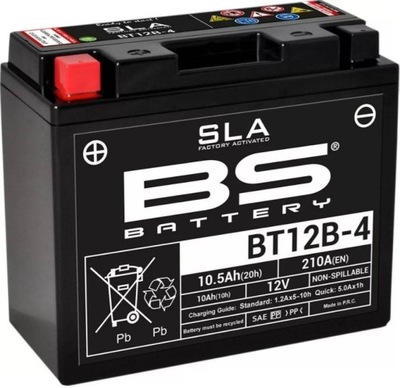 BS AKUMULIATORIUS SLA BT12B-4 (YT12B-4) 12V 10AH YAMAHA XJ6 FZ6 APRILIA DUCATI 