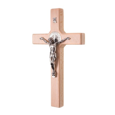 Krzyż św. Benedykta drewniany wiszący jasny