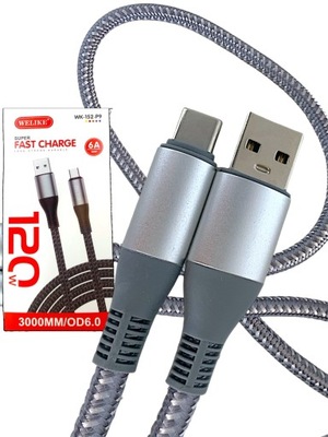 Kabel USB-C Typ C Szybkie ładowanie Typu C 3m 120W 6A QC
