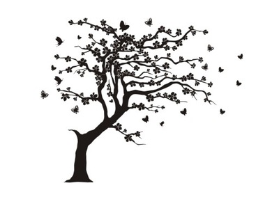 Naklejka na ścianę motylki drzewo Japońska wiśnia