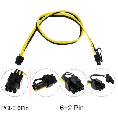 Kabel PCI-E 50cm 6pin męski do 6+2pin męski