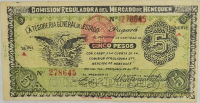 7.hc.Meksyk, 5 Pesos 1914 rzadki, P.S1123.a, St.3+