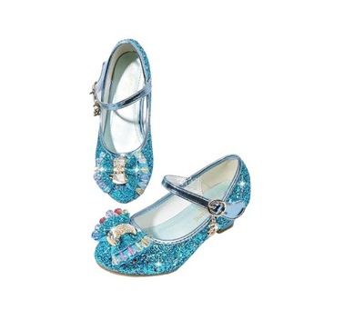 Sandałki baleriny brokatowe dla dziewczynki niebieskie do sukienki 31