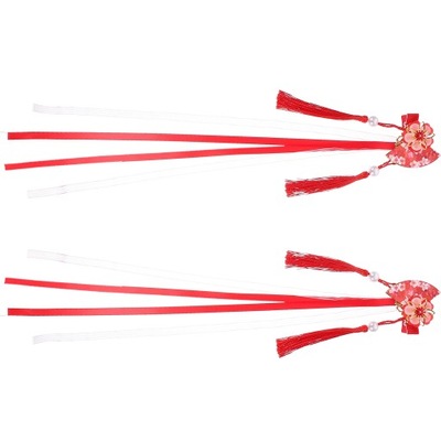2SZT CZERWONE JAPOŃSKIE DO WŁOSÓW Z KWIATEM I FRĘDZLAMI