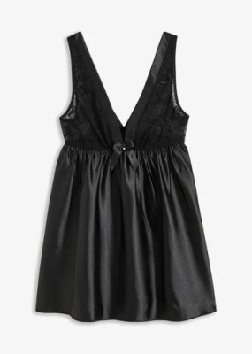 1U4C27 BONPRIX KOSZULKA NOCNA SATYNOWA Z KORONKĄ CZARNA 44/46