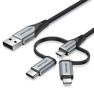 Kabel 3w1 Vention USB-A microUSB USB-C Lightning 1m