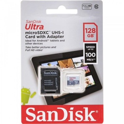 SANDISK Szybka karta pamięci microSDXC micro SD SDXC Ultra 128GB 100 MB/s