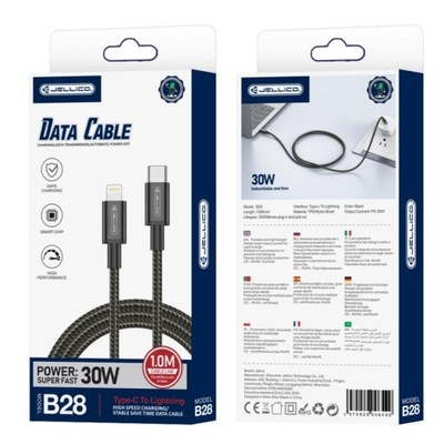 JELLICO kabel B28 USB-C - do Iphone PD 30W 1M Czarny