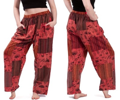 Letnie bawełniane proste spodnie z kieszeniami i wiązaniem w grzybki L/XL