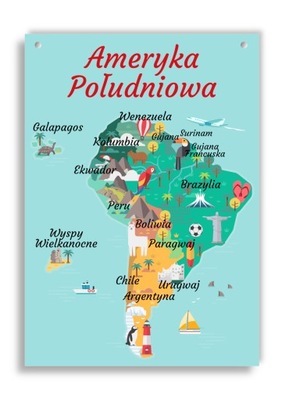 Ciekawa tablica mapa Ameryka Południowa A3