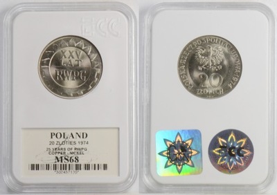 20 ZŁOTYCH 1974 XXV LAT RWPG MS68 22.05