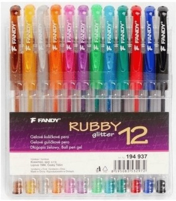 Długopis żelowy. Rubby glitter 12 kolorów