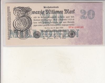 Niemcy 20 milionow marek 1923 stan UNC