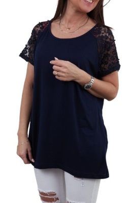 DELIKATNA LEKKA BLUZKA BLUZECZKA OZDOBNE PEREŁKI KORONKA R.2XL