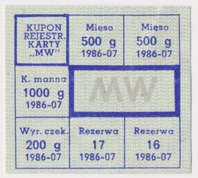 7322. PRL Kartka żywnościowa - 1986 Lipiec - MW