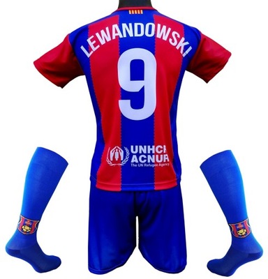 Komplet strój piłkarski Lewandowski Barcelona koszulka spodenki getry :: M