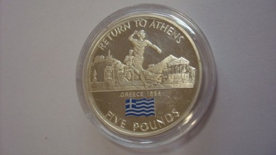 Moneta 5 funtów Gibraltar 2004 Ateny olimpiada - srebro