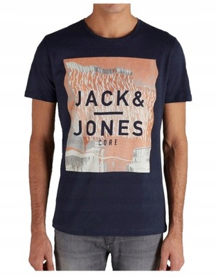 GRANATOWY T-SHIRT * Jack Jones * KOSZULKA NADRUK L