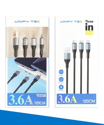 Kabel USB 3w1 Lightning / USB-C / Micro USB