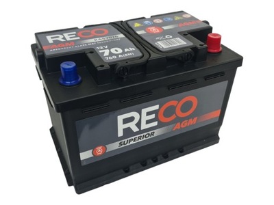 АКУМУЛЯТОР RECO AGM 12V 70AH 760A RA57076 СТАРТ СТОП BOGATE WYPOSAŻENIE